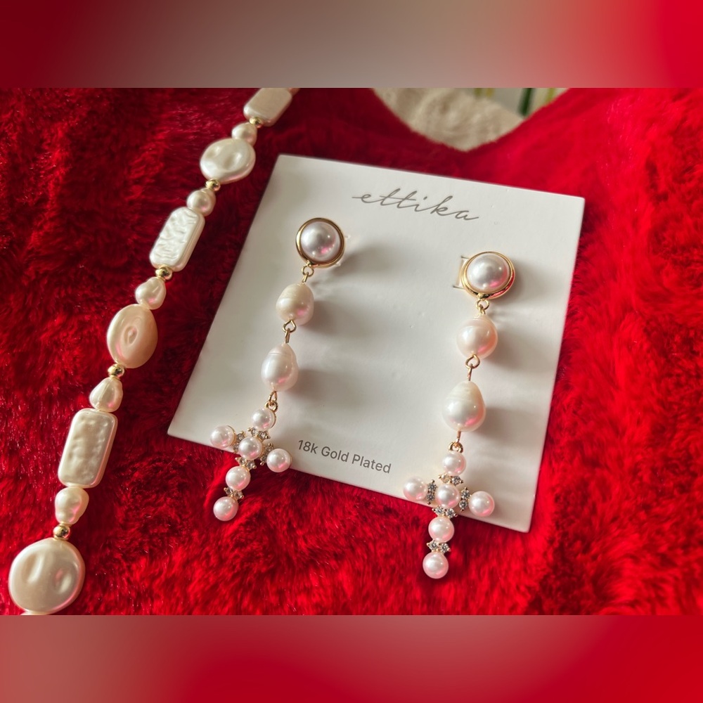 Ettika Gold and Pearl Dangle Earrings